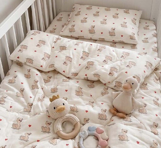 MayHome Set Baby Crib Cotton Beige Sheets 120x160cm