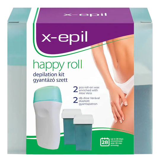 X-epil Set Happy Roll Aloe Vera Silky Finish Rezerve Ceară Depilatoare pentru Corp 2 Buc 50 Ml + Happy Roll Aloe Vera Silky Finish Ceară Depilatoare Reîncărcabilă pentru Corp 50 Ml + X-epil Ceară pentru Îndepărtarea Părului St