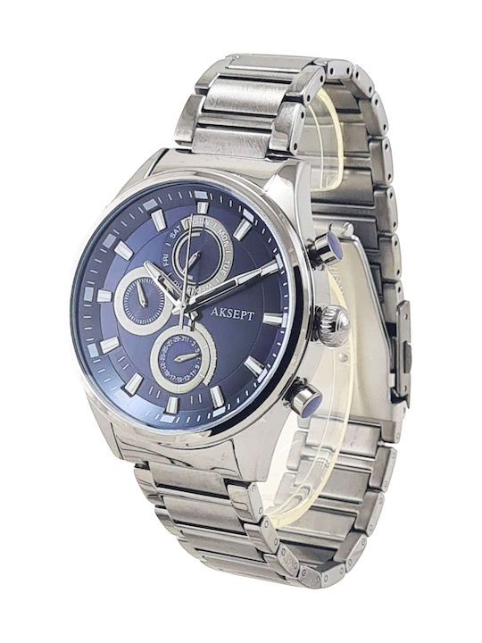 Aksept Мъжки Часовник 44mm На Батерия Със Сребрист Ацетилен Механизъм