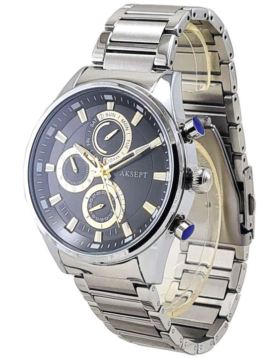 Aksept Мъжки Часовник 44мм На Батерия Сребрист