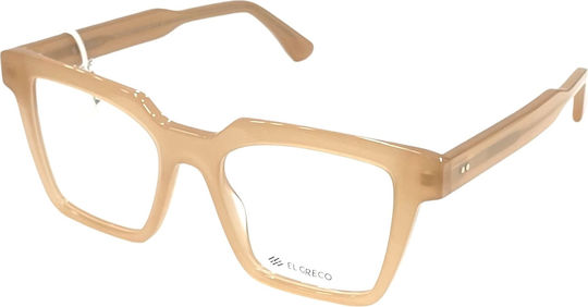 El Greco 9370 C4 Women's Acetate Prescription Eyeglass Frames Square Beige