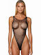 Negru Plasă Elastic Bodysuit Annamu A-1203