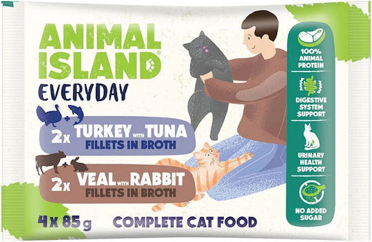 Animal Island Hrana Pentru Pisici Adulte Cu Iepure Curcan Și Ton Fără Cereale 4x85gr