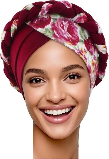 Elecool Damen Weiches Turban Haar Braid Dunkelrot Blumen Bordeaux