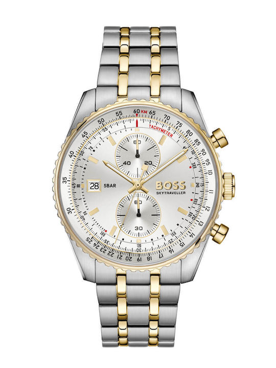 Boss Skytraveller Мъжки Часовник 43mm Хронограф На Батерия с Златист Неръждаем Стоманен Гривна