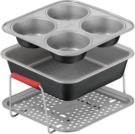 Tefal Dail'easy J701s344 Set De 3 Accesorii 4.6 L Pentru Friteuze Strat Antiaderent Oțel Carbon Tavă Perforată Mânere 2 Forme Negru și Gri