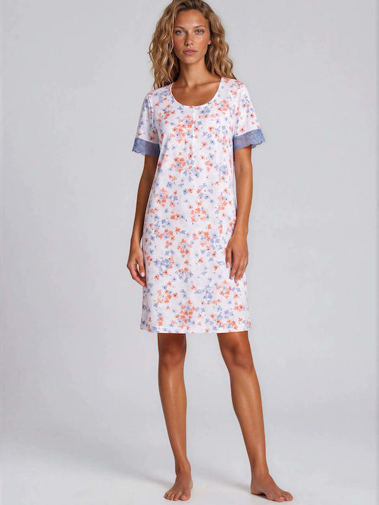 Pink Label Лятна памучна дамска нощница Blossom