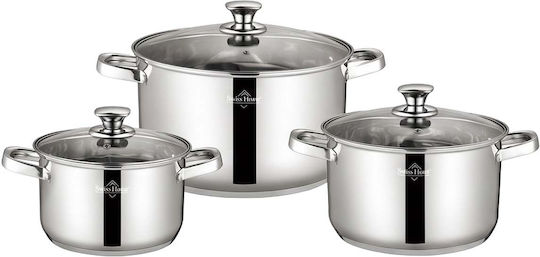 Swiss Haus Set 3 Stainless Steel Saucepans 20 24 28cm Lids Silver Swiss Haus Set 3 Stainless Steel Saucepans 20 24 28cm Lids Silver