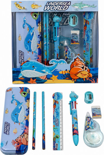 Kinder Schreibwaren-Set mit Bleistift, Spitzer, Radiergummi, Stift, Lineal und Federmäppchen