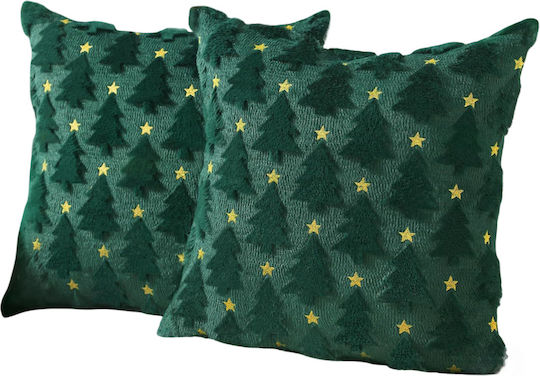 Shengruili Nikcorp Christmas Decorative Fluffy Green Pillowcases 2 Pcs 40x40 Cm