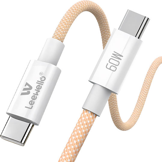 Leewello Braided Cable USB-C male - USB-C 60W PD Πορτοκαλί 1m 6901777832075-ORG