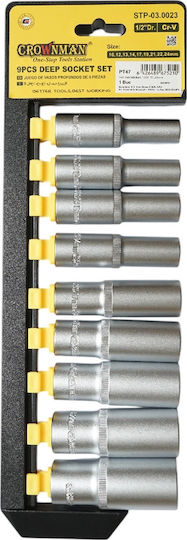 Crownman Steckdosen Lange mit Rahmen Gastgeber 1/2" Set 9Stücke