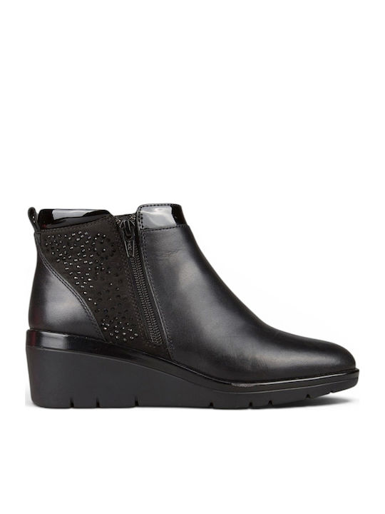 Leder Damen Stiefeletten Schwarz