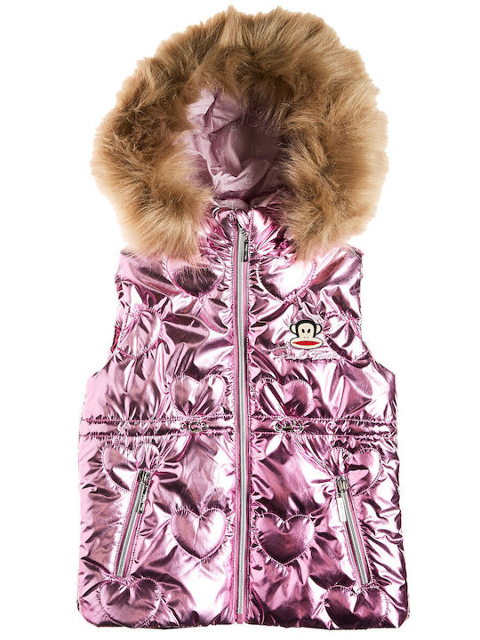 Waterproof Kids Casual Sleeveless Short Jacket with Lining & Hood Pink