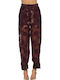 Damen Satin Hose Blumen Burgundisch