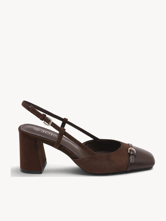 Braune Slingback Pumps Doppelter Textur Riemen