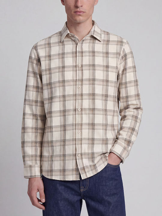 Long Sleeve Checked Beige Shirt