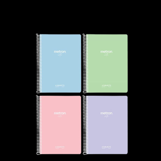 Metron Σπιράλ Τετράδιο Ριγέ Α4 120 Φύλλων 4 Θεμάτων Pastel