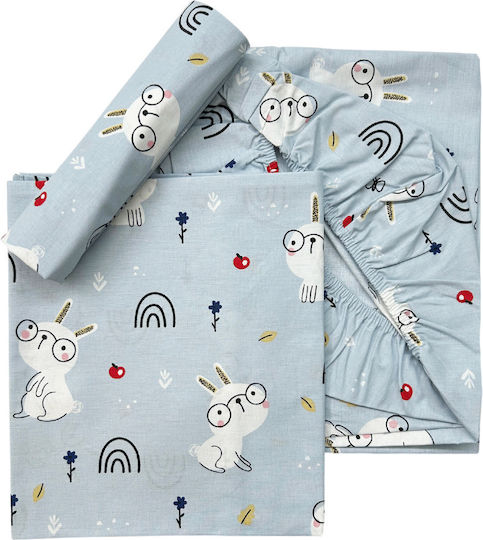 Bunny Bebe Fitted Baby Sheets Bunny Blue 50x90cm