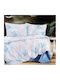 Set Huse Pentru Pilote Din Bumbac Satinat 200x220cm Dublu Cu 2 Fețe De Pernă Și 1 Cearșaf Albastru Deschis