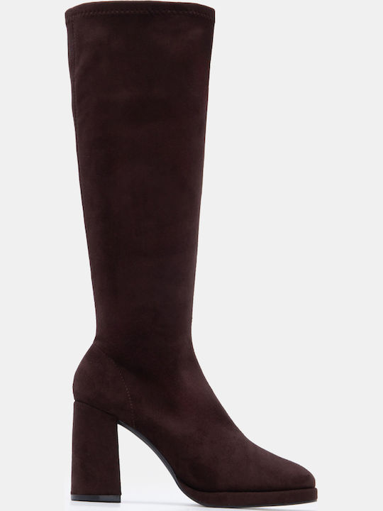 Wildleder Damenstiefel mit hohem Absatz Braune