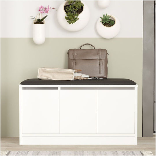 Elna 2 Дървена Шкаф за Обувки с Пейка Бяла Д89.6xШ35.5xВ45.8cm