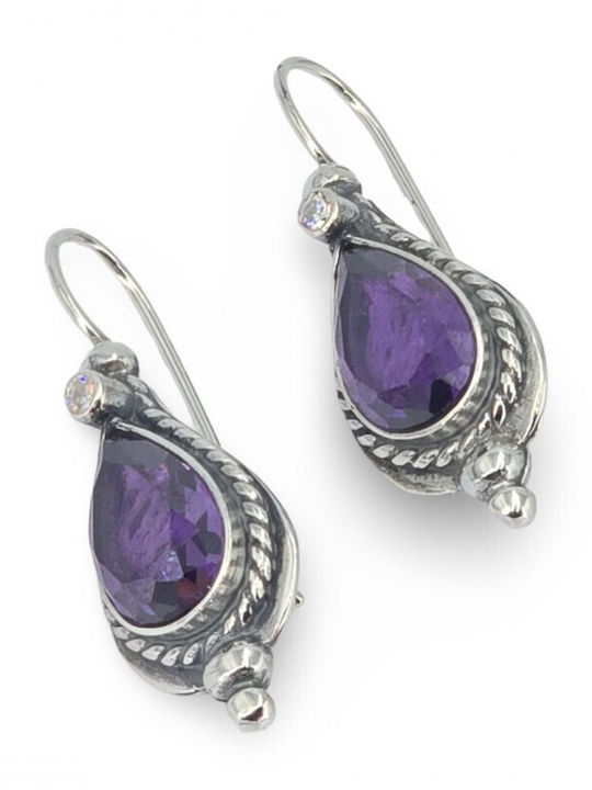 Silver Earrings with Purple Stones