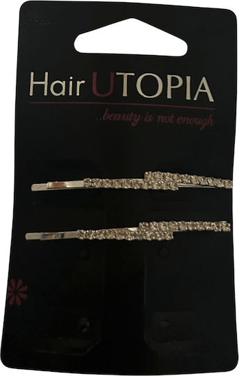 Hair Utopia Τσιμπιδάκια Μαλλιών Μεταλλικά Στρας Ασημί