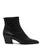 Leather Women's Cowboy Ankle Boots with Mid Heel Black
