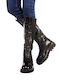 Damenstiefel aus Leder mit Mittelhohem Absatz Schwarz