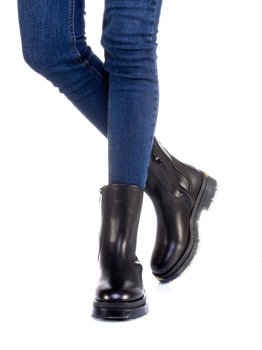 Leather Women's Boots with Mid Heel Black