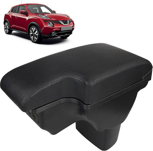 Кожен Подлакътник Nissan Juke 2010 2019 Mk1 Със Съхранително Пространство 2x Usb-a 1x Usb-c Достъп Бутони За Подгряване На Седалките Черен