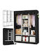 Dulap Din Material Cu Fermoar Și Rafturi În Culoare Neagră 125x42x165cm
