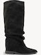 Schwarze Wildleder Damenstiefel Lockerer Korpus Weiche Falten