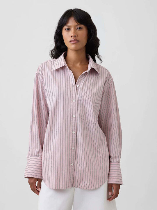 GAP Дамска Памучна Риза Pink Stripe На Райета