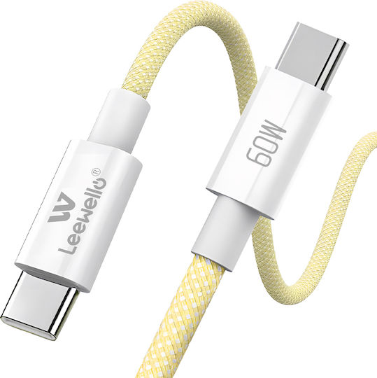 Leewello Geflochtenes USB Typ-C Kabel männlich - USB-C 60W PD 1m 6901777832075-Gelb