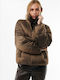 Short Women's Puffer Jacket for Winter Brown