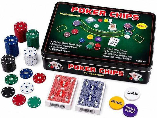 Ages 10+ Set 300 Fise de poker în Valiză cu 3 Pachete și Fetru