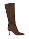 Suede Women's Boots with High Heel Brown