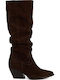 Damenstiefel aus Leder mit Mittelhohem Absatz Braun