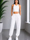 Pantaloni de trening cu talie înaltă cu elastic White