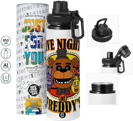 Koupakoupa Five Nights At Freddy's Kids Water Bottle Made of Aluminium with Screw-on Cap Non Spill Multicolour 850ml