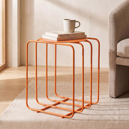 Square Metal Orange Side Table W30xD36xH30cm