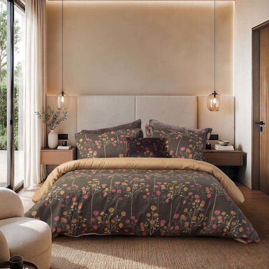 Nef-Nef Homeware Set Cotton Duvet Cover 240x230cm Super King with 2 Pillowcases Audrey Brown