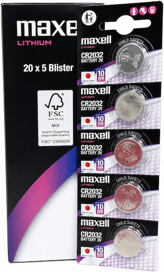 Maxell Литиеви батерии за часовници CR2032 3V 100 бр