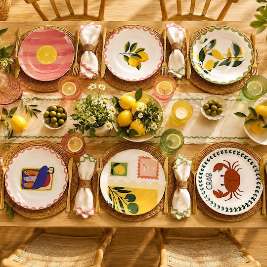 Hermia Shallow Ceramic Multicolour Plate Diameter 25.5cm 6 Pieces