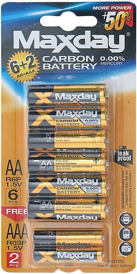 Maxday Карбонови цинкови батерии AA 1.5V 8 бр