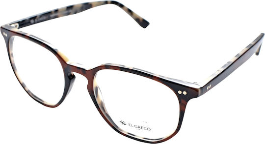 El Greco 9293 C4 Unisex Acetate Round Brown Tortoise Prescription Eyeglass Frames