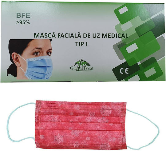 Mască De Protecție Tip I De Unică Folosință Chirurgicală Roșie MMTIGLR001X50 50 Bucăți