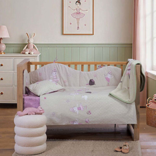 Nef-Nef Homeware Set Baby Crib Sheets Cotton Ballerine World Green 120x170cm
